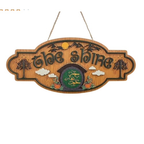 The Shire Door Sign – Handmade Wooden Hanging Plaque | 2-Layer Hobbit Door Hanger | Rustic Wall & Movie-Inspired Home Decor (14 in)