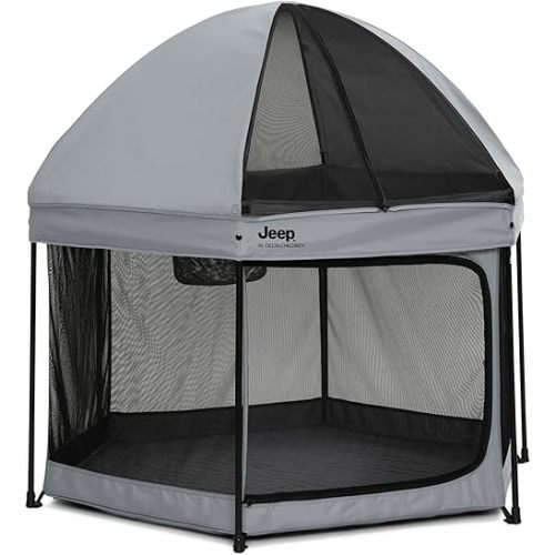 Jeep Hexagon Pop Up Play Yard with Removable Canopy | Ideal for Indoor and Outdoor Use, Grey