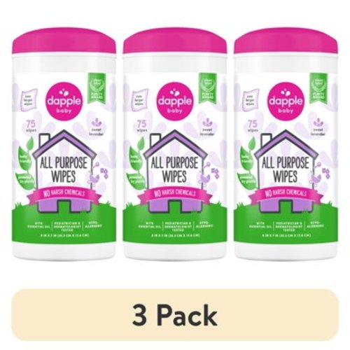 (3 pack) Dapple Baby All-Purpose Cleaning Wipes, Lavender, 75 Wipes