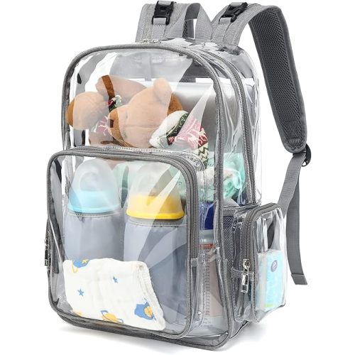Clear Diaper Bag Backpack for Baby Girls Boys, Mom Nappy Bags for Women (Grey)