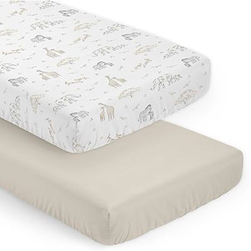 Sweet Jojo Designs Jungle Safari Animals Boy Girl Gender Neutral Unisex Baby Fitted Crib Sheet Set Infant Newborn Nursery Toddler Bed Room Standard Mattress 2p Solid Beige Tan Animal Elephant Wildlife