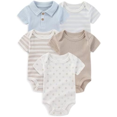 Four Seasons Baby Boy Girl Bodysuits 5-Pack Cotton Comfort Short Sleeve Baby Clothes Soft Infant Outfits