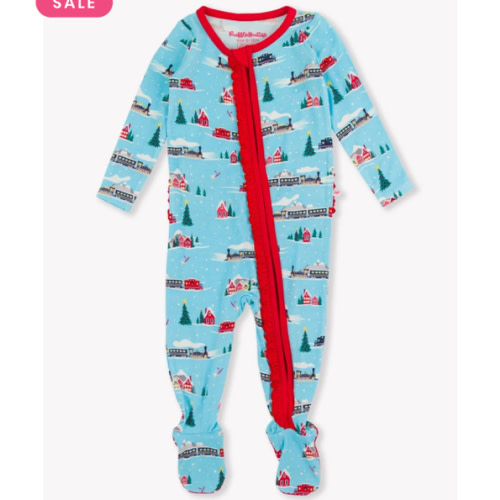 Ruffle One Piece Footie Pajama, Bamboo Viscose