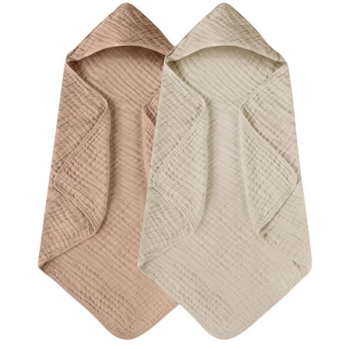 Yoofoss Hooded Baby Towels for Newborn 2 Pack 100% Muslin Organic Cotton Baby Bath Towel with Hood for Babies, Infant, Toddler and Kids, Large 32x32Inch, Soft and Absorbent Newborn Essential