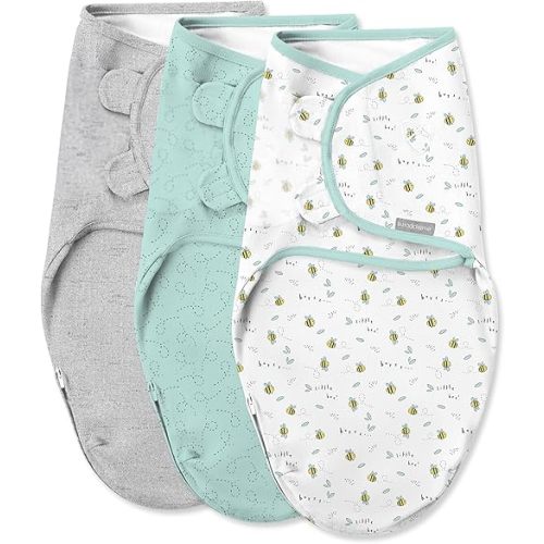 SwaddleMe by Ingenuity Original Swaddle with Easy-Change, 100% Cotton, Improves Sleep & Calms Startle Reflex, 0-3 Months, 3-Pack - Little Bees