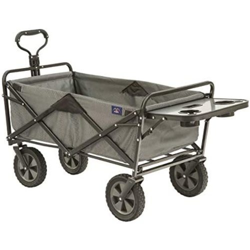 MacSports Collapsible Outdoor Utility Wagon with Folding Table and Drink Holders, Gray