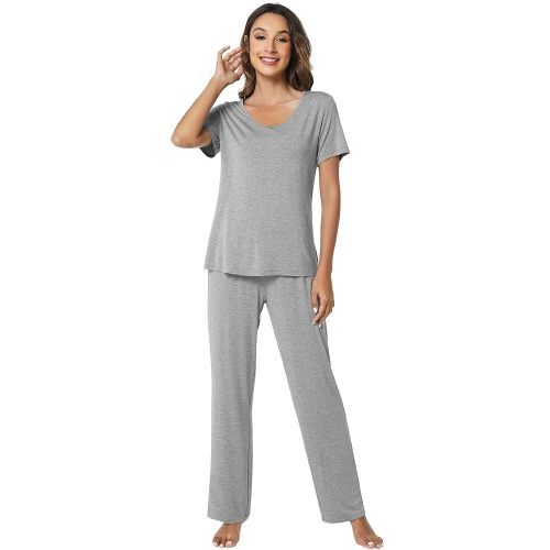 WiWi Womens Viscose from Bamboo Pajamas Set 2 Piece Soft Top with Long Pants Pjs Sleepwear Lightweight Loungewear Sets S-XXL