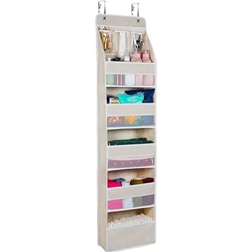 Univivi 6-Shelf Over Door Hanging Organizer Fabric Door Storage with 5 Large Pockets and 3 Small PVC Pockets Wall Mount Hanging Storage Organizers (Beige)…