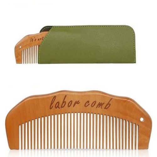 Alilang Wooden Labor Comb Set with Smooth Wide-Fine Teeth, Engraved Comfort Grip Design, Storage Case, and Hair Loop Styling Tool - Brown