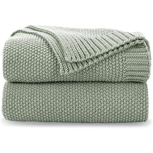 CozeCube Sage Throw Blanket for Couch, Soft Cozy Cable Knit Throw Blanket for Bed Sofa Living Room, Lightweight Warm Decorative Farmhouse Christmas Throw Blanket, 50"x60", Sage