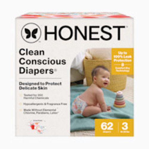 The Honest Company Clean Conscious Disposable Diapers Size 3-5 - Just Peachy + Flower Power, Size 3, 62 Count