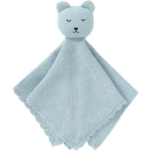 LAWKUL Baby Lovey Knit Newborn Babies Security Blankets Bear Lovie Cuddly Comforter Safe Loveys for Infant Boy Girl Cyan