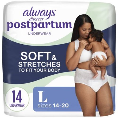 Always Discreet Postpartum and Adult Incontinence Underwear for Women, Size L, Maximum Protection, 14 CT
