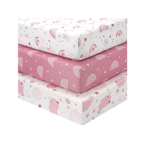 Baby Crib Sheets Girl, 3 Pack Toddler Bed Sheets Fitted for 52”x28” Standard Crib and Toddler Mattresses, Super Soft Microfiber Pink Rainbow