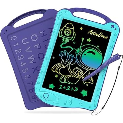 [ClimatePartner Certified] HOMESTEC Astrodraw Drawing Pad, Colorful LCD Writing Tablet for Kids, Doodle Board for Toddlers 3 4 5 6 Years Old, Travel Toy Birthday Gift for Boys Girls (Aqua/Purple)