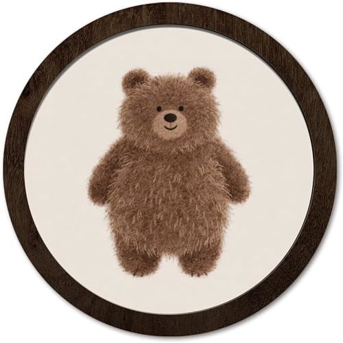 PeakClub Vintage Nursery Decor, Cute Bear Nursery Decor Round Wooden Wall Art, Vintage Bear Wall Art for Baby Kids Girls Boys Bedroom Playroom 10x10 Inch