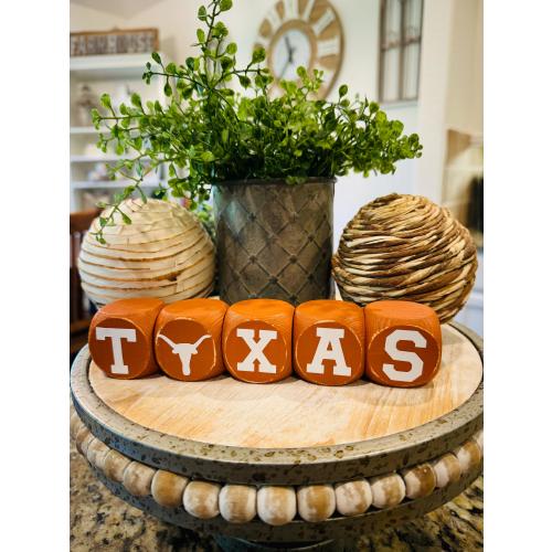 TEXAS LONGHORNS ~ Set of 5 Mini wooden word blocks, Longhorn gift, Longhorn desk & home decor, Hook ‘Em Horns, Grad gift, Football gift,