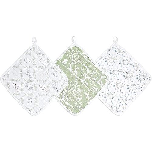 aden + anais Essentials Classic Washcloth Set, Super Soft 100% Cotton Muslin, 3-Pack, Harmony