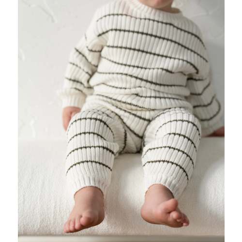 Children’s ‘Deep Green Stripe’ Ribbed Knit Pant – Oat Co