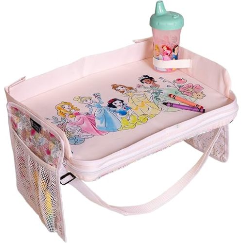 J.L. Childress Disney Baby 3-IN-1 Kids Travel Tray & Tablet Holder - Car Seat Lap Tray Desk for Toddlers, Road Trip Essentials, Car Seat Activity Table, Travel Accessories - Disney Princess