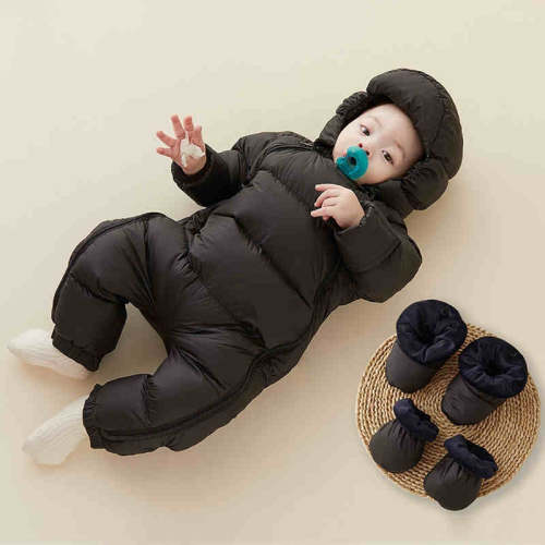 Black Size 3-6 months Baby Down Snowsuit Newborn Winter Puffer Jumpsuit Hooded Pram Bunting Snow Suit -96