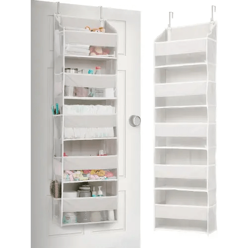 ULG 1-Pack Over Door Organizer with 5 Large Pockets 10 Mesh Side Pockets, 44 lbs Weight Capacity Hanging Storage Organizer with Clear Window for Bedroom Bathroom Kitchen, RV, Camper, Beige