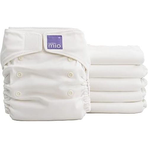 Bambino Mio, Miosolo Classic Reusable Cloth Diapers Set, Adjustable Size, White, Pack of 6