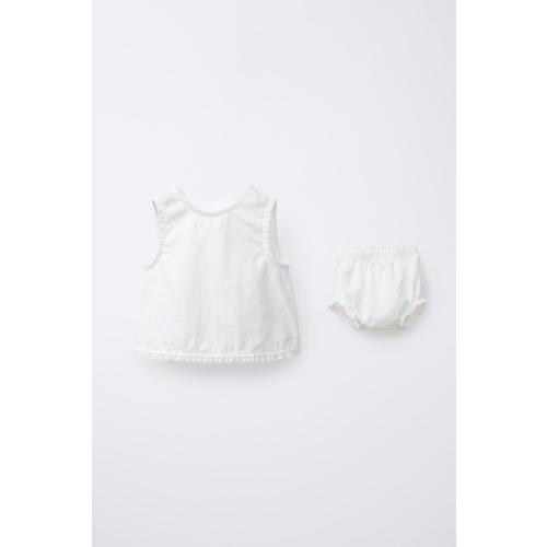 LINEN LACE SHIRT AND BLOOMERS SET - Oyster-white | ZARA United States