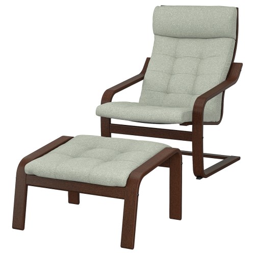 POÄNG Armchair and ottoman - brown/Gunnared light green