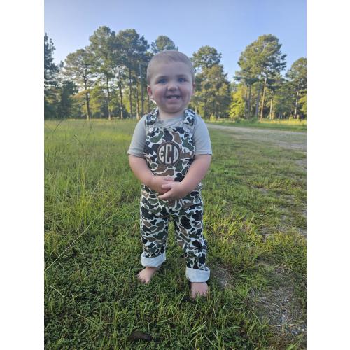 Old School Camo Jean overalls w/Leather patch embroidery