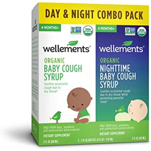 Wellements Organic Baby Cough Syrup Day & Night Value Combo Pack | Daytime & Nighttime Baby Cough Relief, Calms Dry Throats * USDA Organic | (2) 2 Fl Oz. Bottles, 4 Months+