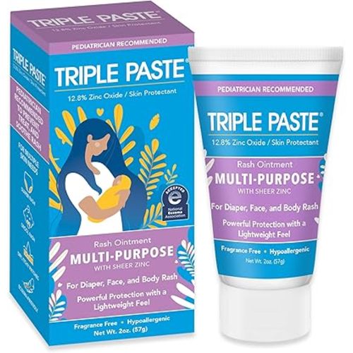 Triple Paste Multi-Purpose Baby Healing Ointment - 2 oz Tube – Diaper Rash Cream and Skin Protectant for Hands, Face & Bottom Treats, Soothes & Prevents with Zinc Oxide (Packaging May Vary)