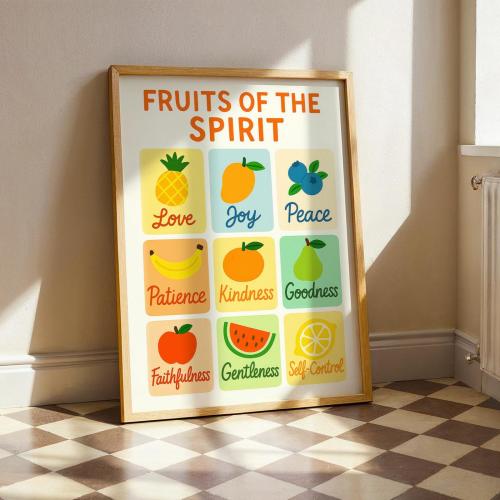 Fruits of the Spirit Poster: Christian Nursery Decor, Bible Verse Art