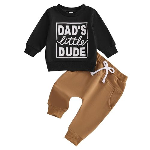 Kupretty Toddler Baby Boy Fall Winter Clothes Letter Graphic Long Sleeve Sweatshirt Pullover Tops + Joggers Pants Outfit Set