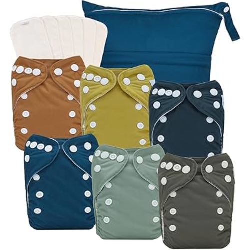 babygoal Newborn Cloth Diapers Pack of 13 for 5-12lbs Preemie Girl, Cloth Diaper Covers 6 Pack with 6pcs Inserts and Wet Bag, Reusable Washable & Waterproof, 6SFN39-SMB-B