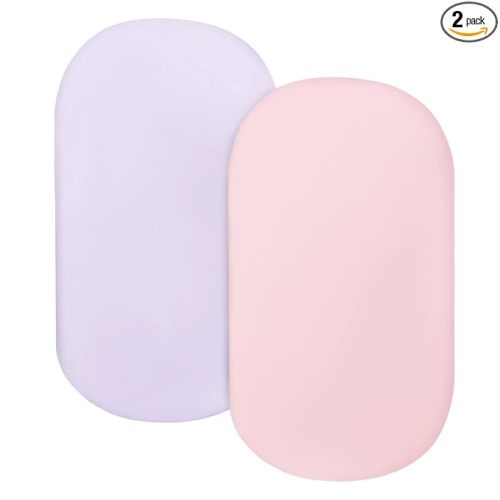 Bassinet Sheet Set 2 Pack Fitted Bassinet Sheets for Baby Girl, Universal Microfiber Soft Cradle Sheets for Oval Rectangle and Hourglass Bassinet Mattress, Pink and Violet