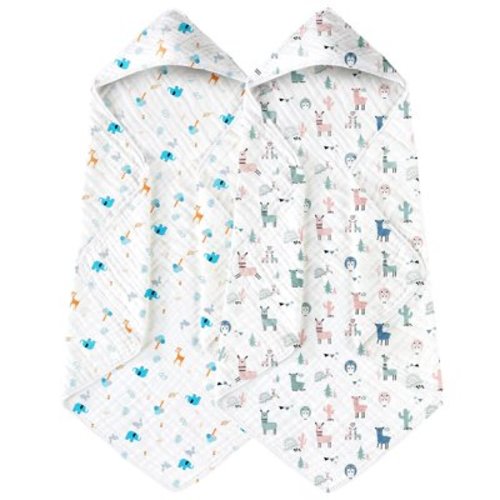 Hooded Baby Towels for Newborn 2 Pack 100% Muslin Cotton Baby Bath Towel with Hood for Babies, Infant, Toddler and Kids, Large 32x32Inch, Soft and Absorbent Newborn Essential