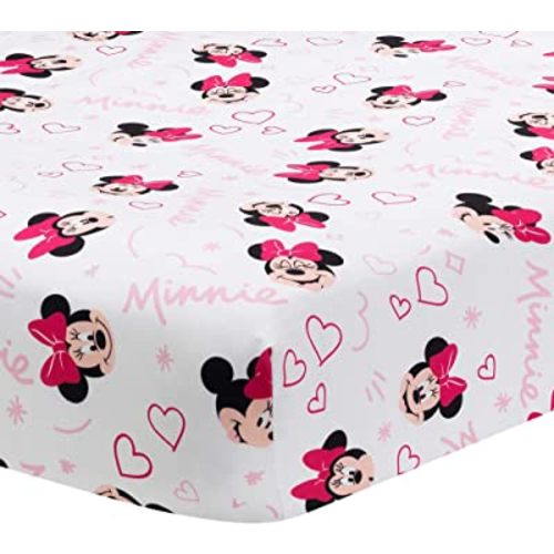 Lambs & Ivy Disney Baby Minnie Mouse Love White/Pink Heart Fitted Crib Sheet