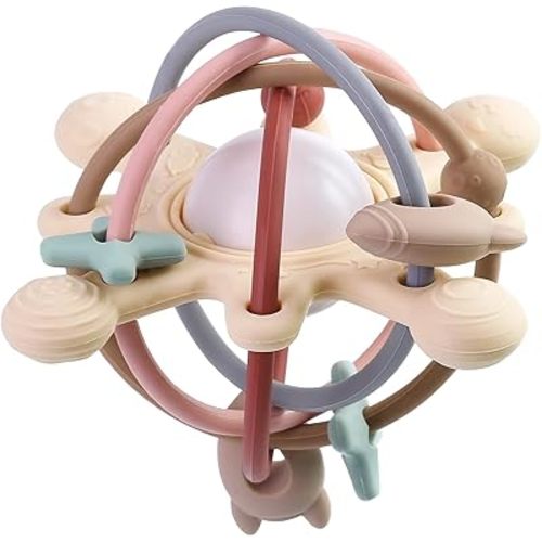 Baby Teether Toy for Babies 3 Months+, Silicone Baby Teething Toys, Rattle Sensory Teether Toy for Sore Gums, Baby Chew Toys for Sucking Needs, BPA Free, Navajo White