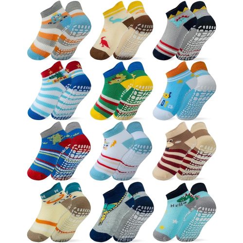 RATIVE Anti Slip Ankle Socks with Grips for Baby Toddler Kids Boys Girls
