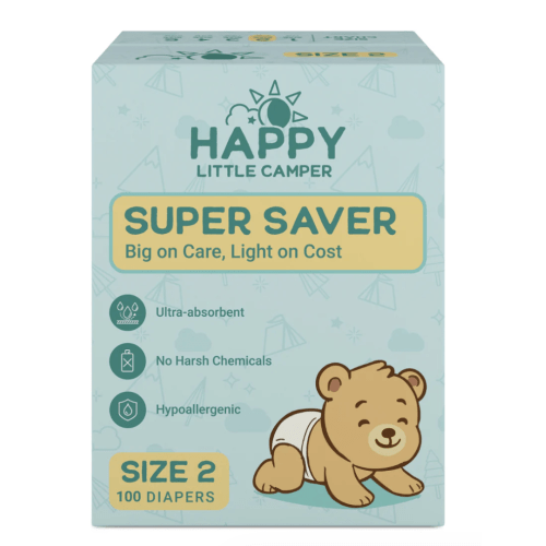 Happy Little Camper Super Saver Baby Diapers, Size 2, Infant, 8-15 lbs