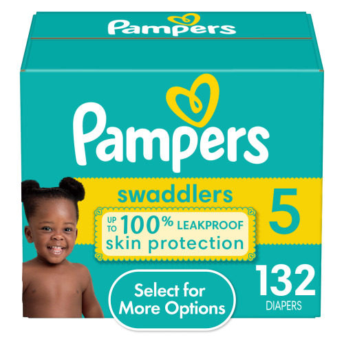 Pampers Swaddlers Size 5 Diapers, 132 Count, Leak-Prevention, Latex Free