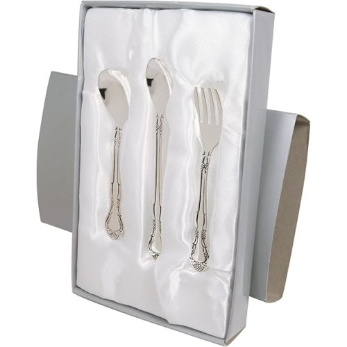 Stephan Baby Keepsake 3 Piece Silver Plated Feeding Set in Satin-Lined Gift Box