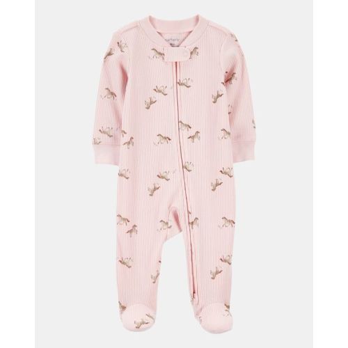 Baby Girl Horse Print 2-Way Zip Ribbed Sleep & Play Pajamas - Pink | Carter's