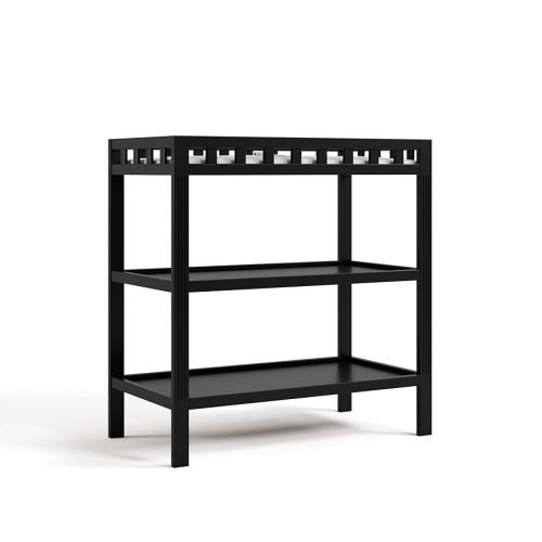 Storkcraft Morningside Changing Table (Black) – GREENGUARD Gold Certified Baby Changing Table, Includes Waterproof Diaper Changing Pad, Easy 30-Minute Assembly, 2 Open Shelves for Storage