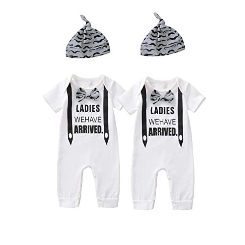 Aslaylme Baby Boy Matching Outfit Newborn Boy Twins Bodysuit Ladies We Have Arrived Romper