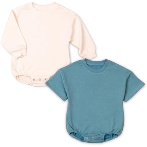 2Pack Baby Boy Romper Set Outfit, Long Sleeve & Short Sleeve Bodysuits, Soft & Breathable Infant Jumpsuit for Boys