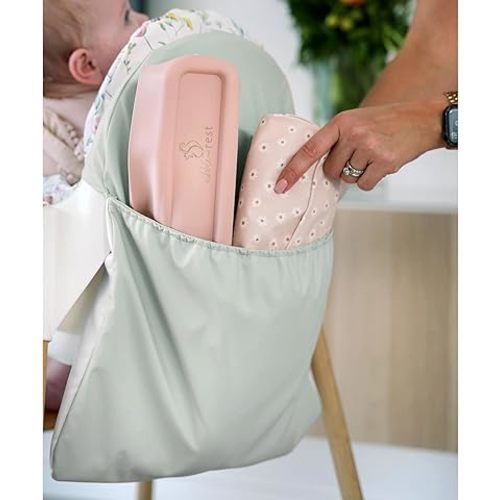 Highchair Handy Pocket Pouch, Compatible with IKEA Antilop Highchair, High Chair Accessories, Wipeable and Waterproof Material, One Large Pouch with an Internal Zip Pocket-(Sage)