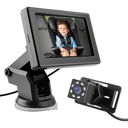 Baby Car Rear Mirror Camera, BackSeat Infant Car Camera with HD Night Vision 4.3 inches HD Mirror Display, Reusable Sucker Bracket, Upgraded 360 Degree Rotating Camera, Easily Watch Baby’s Move in Car