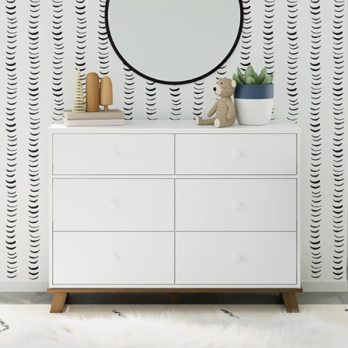 Storkcraft Modern 6 Drawer Double Dresser (White with Vintage Driftwood) – GREENGUARD Gold Certified, Modern Double Dresser for Nursery and Kids Bedroom, Wide Dresser Organizer for Children’s Bedroom